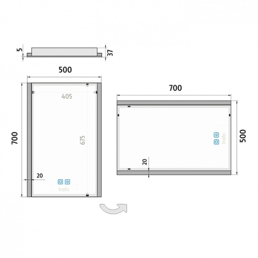 NIMCO ZP 11001VX - LED Kopalniško zatemnitveno osvetljeno ogledalo LED/21W/230V 3000-6500K 70x50 cm IP44