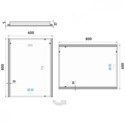 NIMCO ZP 11002VX - LED Kopalniško zatemnitveno osvetljeno ogledalo LED/24W/230V 3000-6500K 80x60 cm IP44