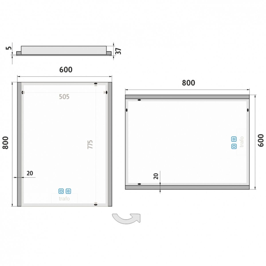 NIMCO ZP 11002VX - LED Kopalniško zatemnitveno osvetljeno ogledalo LED/24W/230V 3000-6500K 80x60 cm IP44