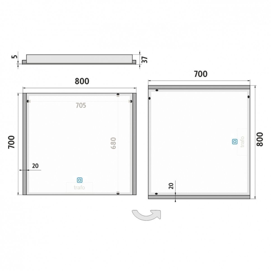NIMCO ZP 11003V - LED Kopalniško zatemnitveno osvetljeno ogledalo LED/21W/230V 3000-6500K 70x80 cm IP44