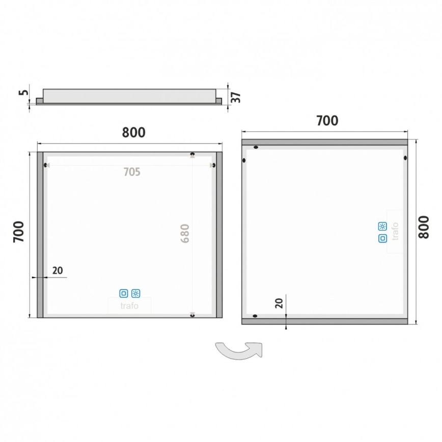 NIMCO ZP 11003VX - LED Kopalniško zatemnitveno osvetljeno ogledalo LED/21W/230V 3000-6500K 70x80 cm IP44
