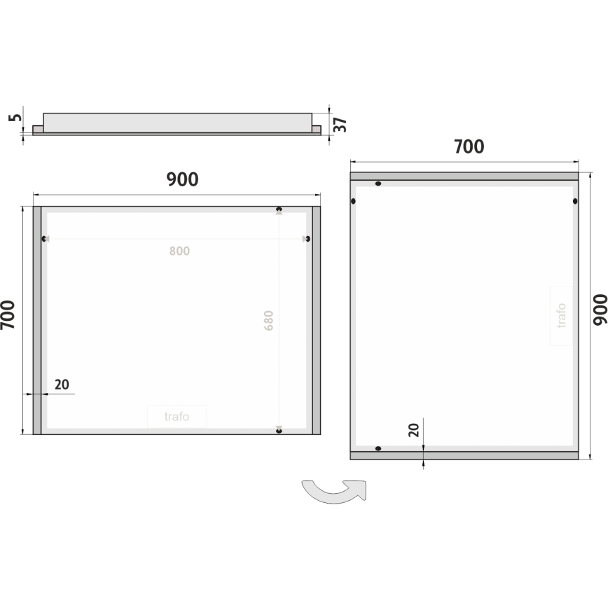 NIMCO ZP 11019 - LED kopalniško ogledalo z osvetlitvijo v ozadju LED/21W/230V 6500K 70x90 cm IP44