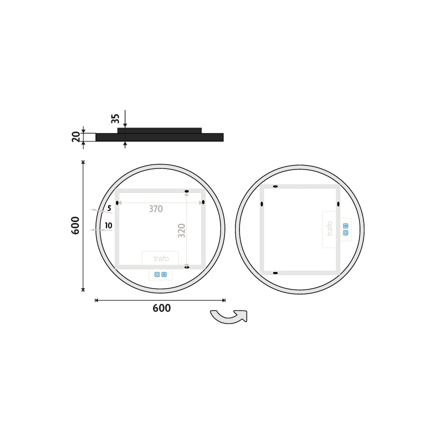 NIMCO ZPC 28000RVX-90 - LED zatemnljivo kopalniško ogledalo z vgrajeno osvetlitvijo LED/26W/230V 3000-6500K premer 60 cm mat črna IP44
