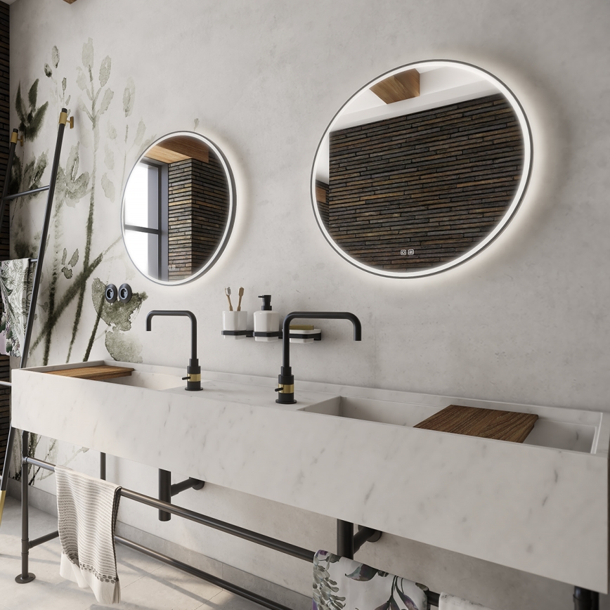 NIMCO ZPC 28001RVX-90 - LED zatemnjevalno podsvetljeno kopalniško ogledalo LED/33W/230V 3000-6500K Ø 70 cm mat črna IP44