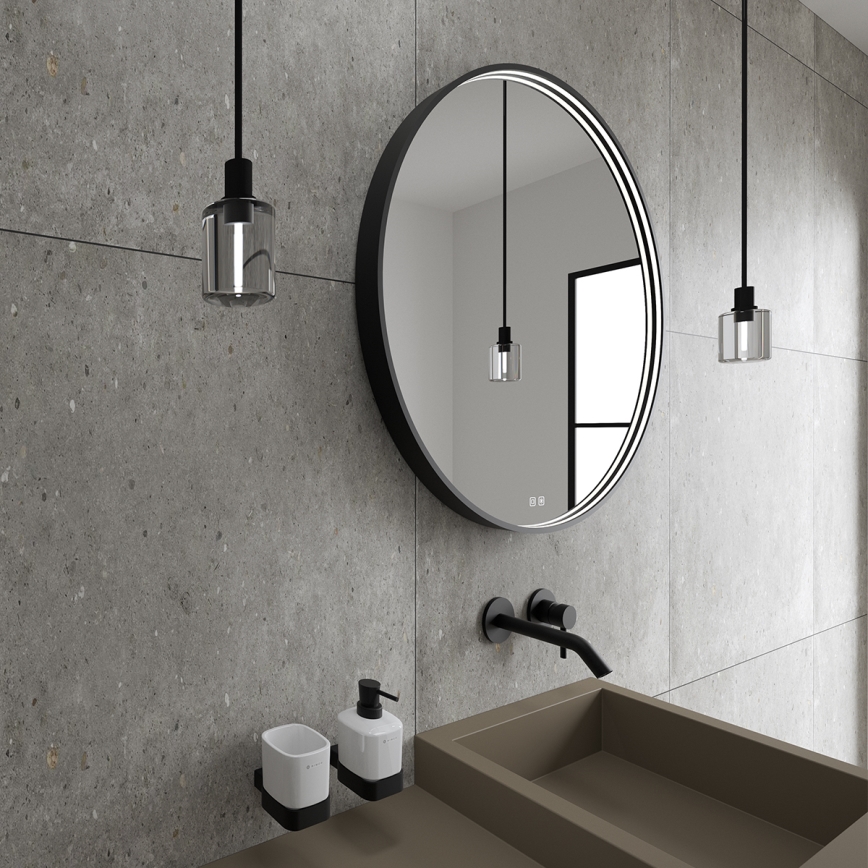 NIMCO ZPC 31001RVX-90 - LED kopalniško ogledalo z nastavljivo svetlostjo, LED/22W/230V 3000-6500K, premer 70 cm, mat črna, IP44