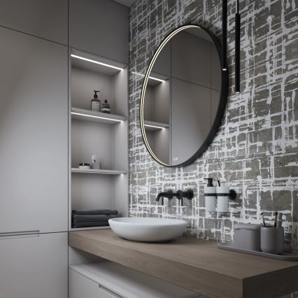 NIMCO ZPC 31001RVX-90 - LED kopalniško ogledalo z nastavljivo svetlostjo, LED/22W/230V 3000-6500K, premer 70 cm, mat črna, IP44