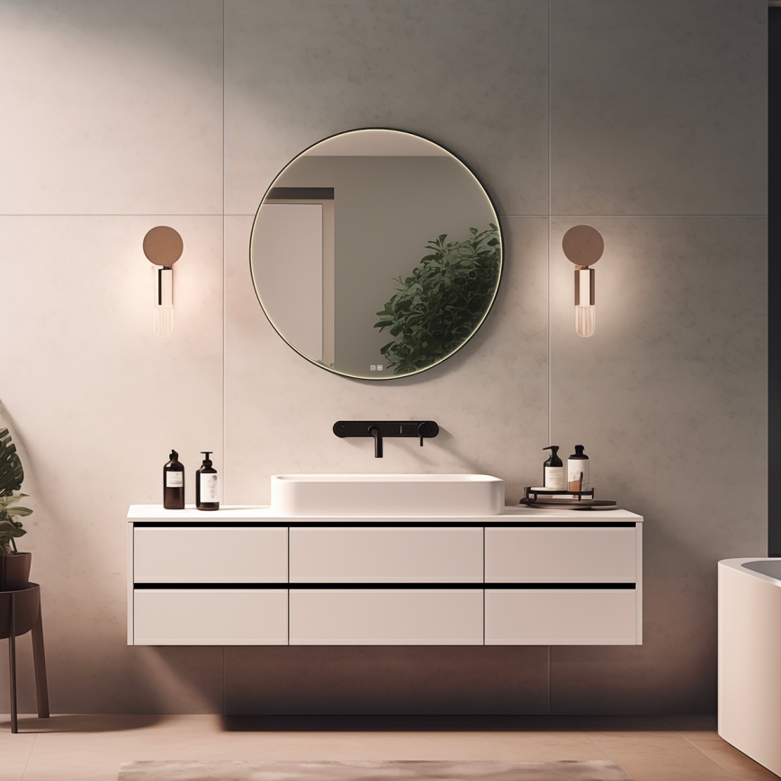 NIMCO ZPC 31001RVX-90 - LED kopalniško ogledalo z nastavljivo svetlostjo, LED/22W/230V 3000-6500K, premer 70 cm, mat črna, IP44