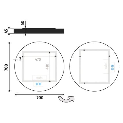 NIMCO ZPC 31001RVX-90 - LED kopalniško ogledalo z nastavljivo svetlostjo, LED/22W/230V 3000-6500K, premer 70 cm, mat črna, IP44