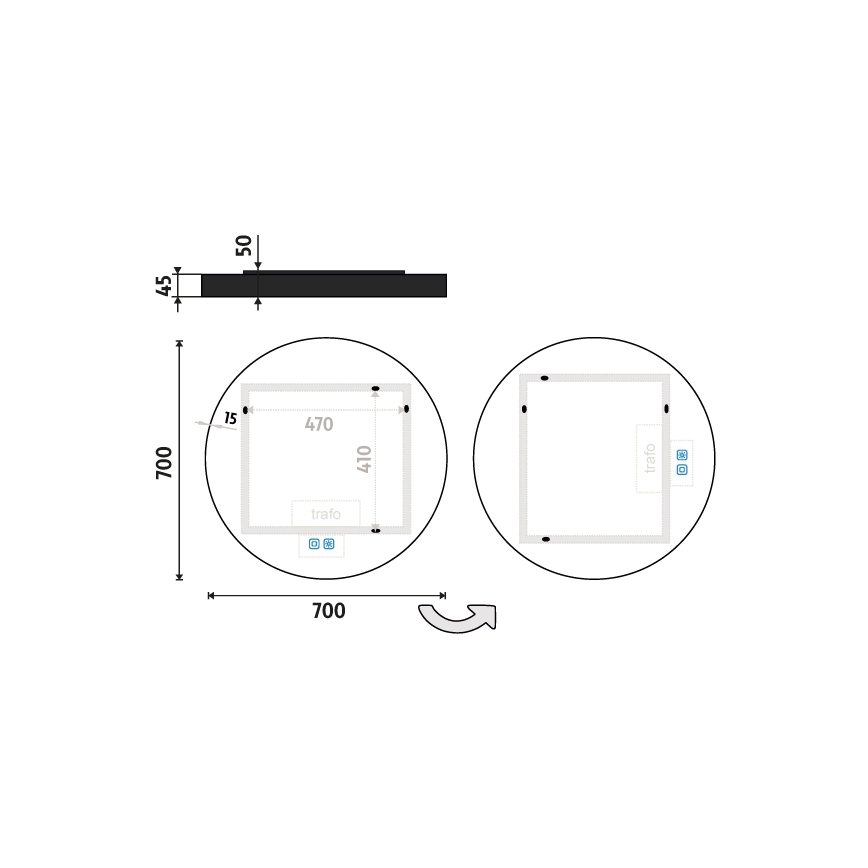 NIMCO ZPC 31001RVX-90 - LED kopalniško ogledalo z nastavljivo svetlostjo, LED/22W/230V 3000-6500K, premer 70 cm, mat črna, IP44