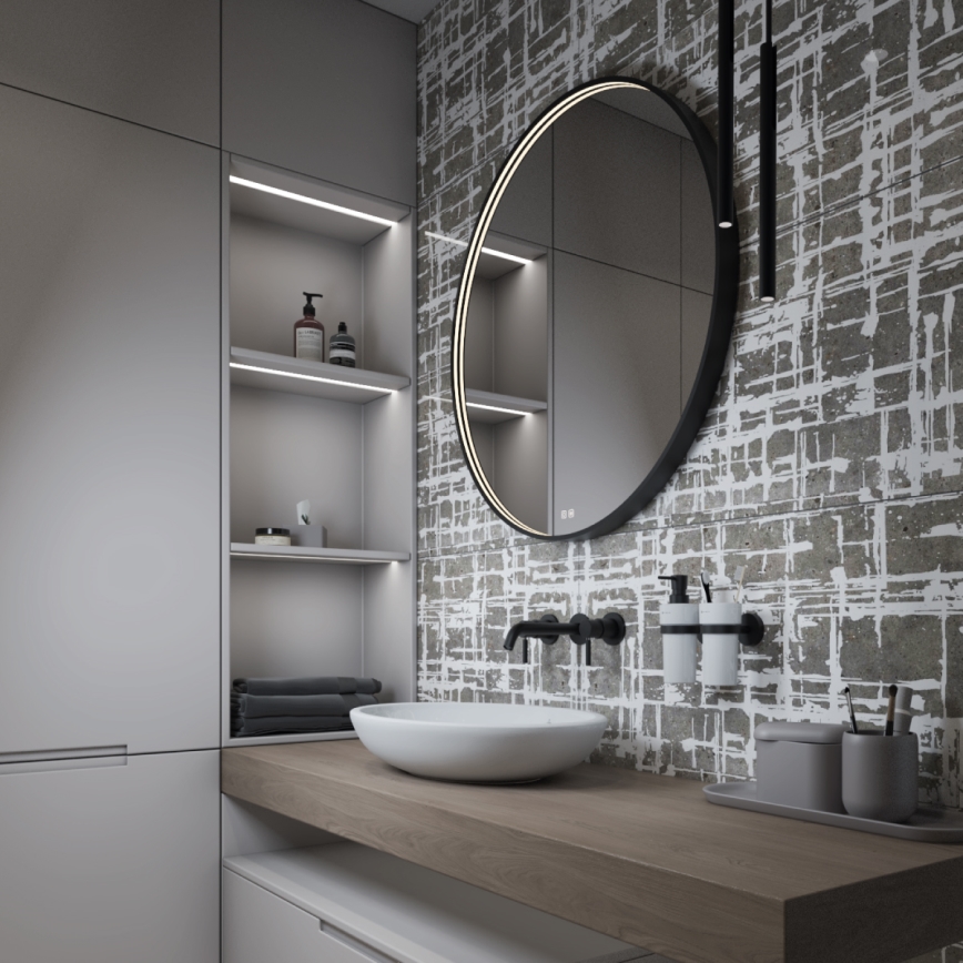 NIMCO ZPC 31002RVX-90 - zatemnjivo LED kopalniško ogledalo z osvetlitvijo, LED/26W/230V, 3000–6500K, premer 80 cm, mat črna, IP44