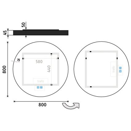 NIMCO ZPC 31002RVX-90 - zatemnjivo LED kopalniško ogledalo z osvetlitvijo, LED/26W/230V, 3000–6500K, premer 80 cm, mat črna, IP44