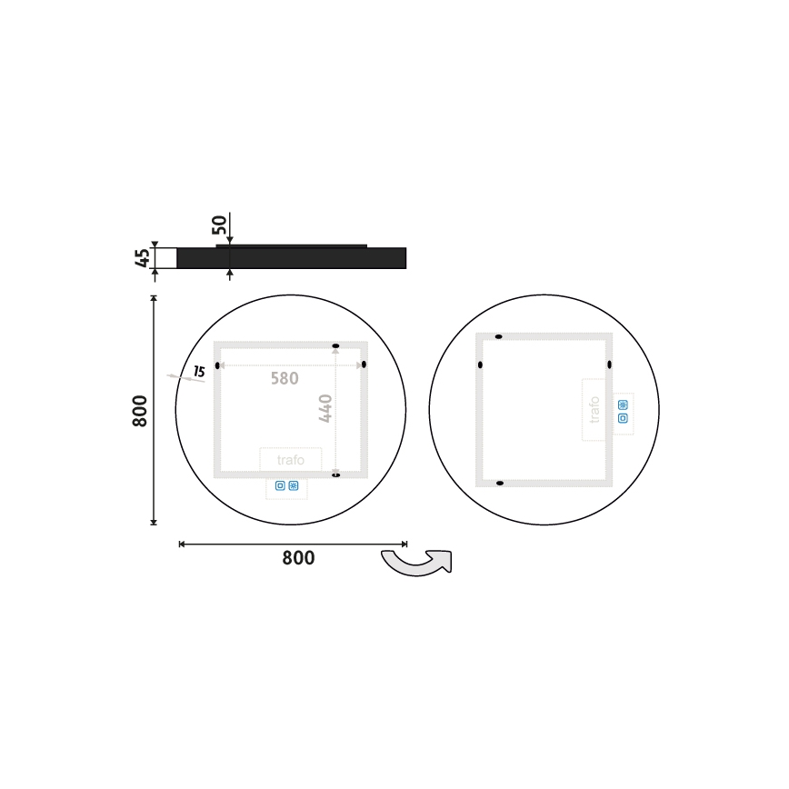 NIMCO ZPC 31002RVX-90 - zatemnjivo LED kopalniško ogledalo z osvetlitvijo, LED/26W/230V, 3000–6500K, premer 80 cm, mat črna, IP44