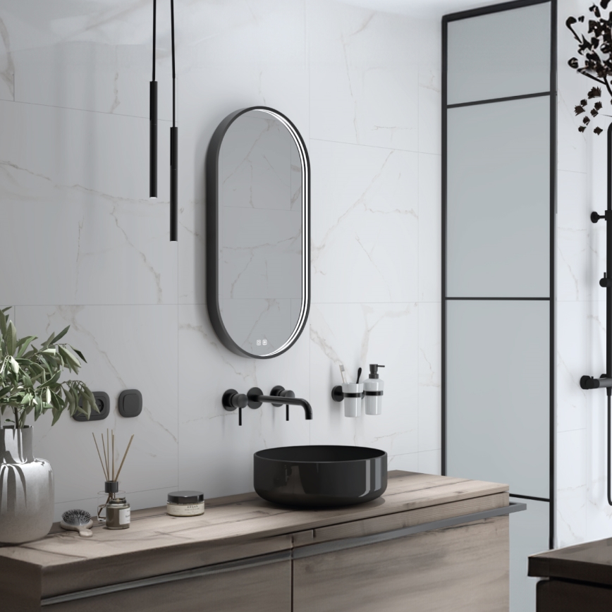 NIMCO ZPC 32002LVX-90 - LED kopalniško ogledalo z osvetlitvijo in možnostjo zatemnitve LED/25W/230V 3000-6500K 80x40 cm mat črna IP44