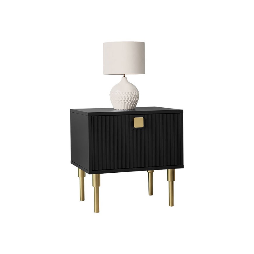 Nočna omarica DORSET 50x50 cm črna/zlata