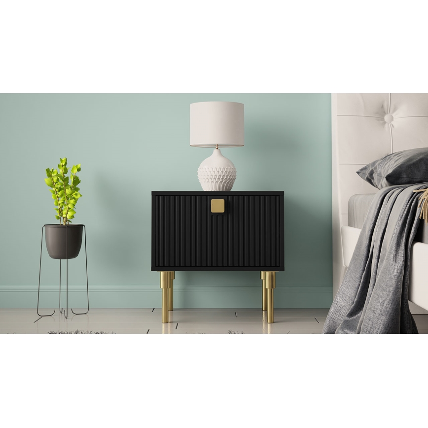 Nočna omarica DORSET 50x50 cm črna/zlata