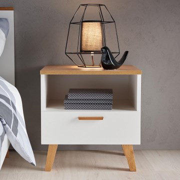 Nočna omarica FRISK 50x48 cm bela/naravni hrast
