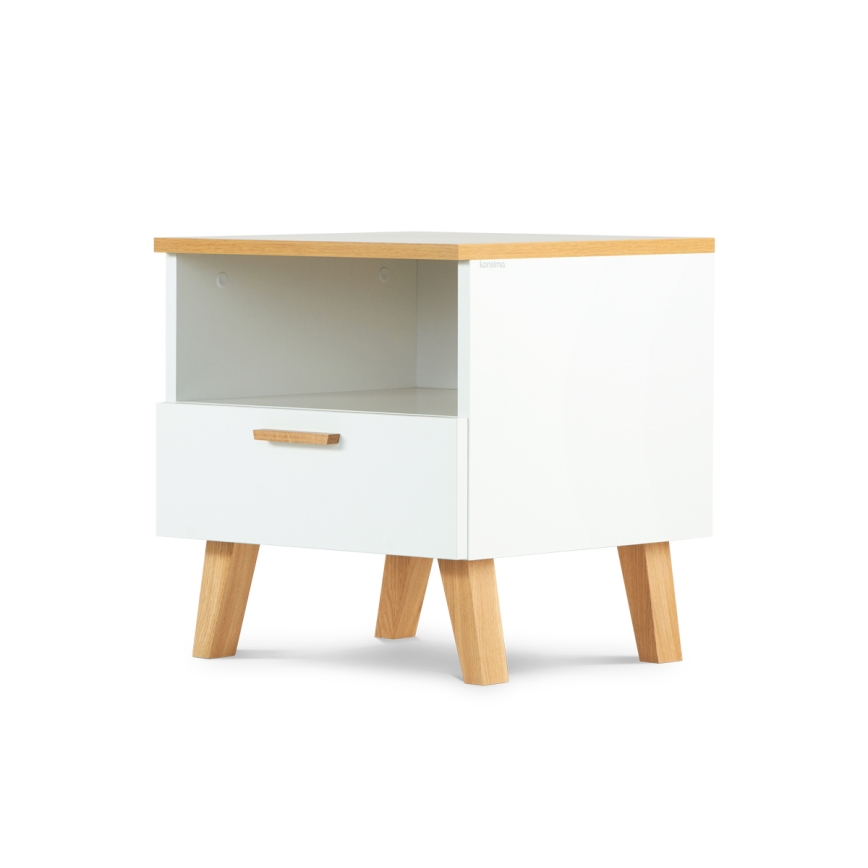 Nočna omarica FRISK 50x48 cm bela/naravni hrast