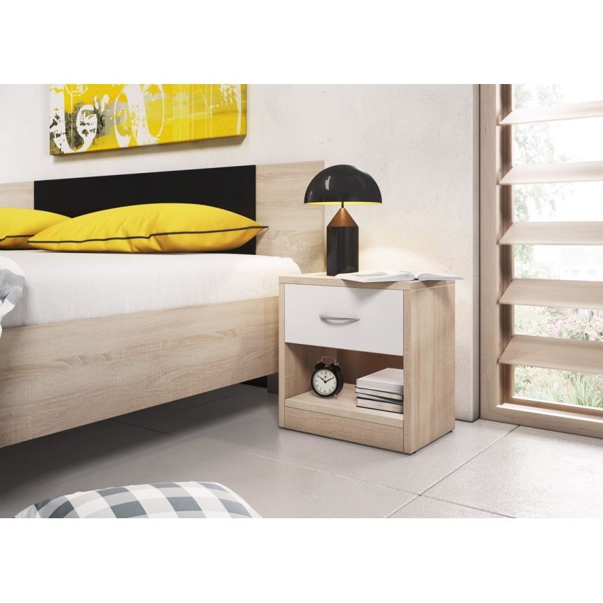 Nočna omarica NED hrast sonoma/bela