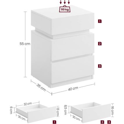 Nočna omarica SMARTIE z osvetlitvijo, bela