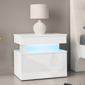 Nočna omarica z LED osvetlitvijo GLOSSA 51x55 cm, bela/visoki sijaj