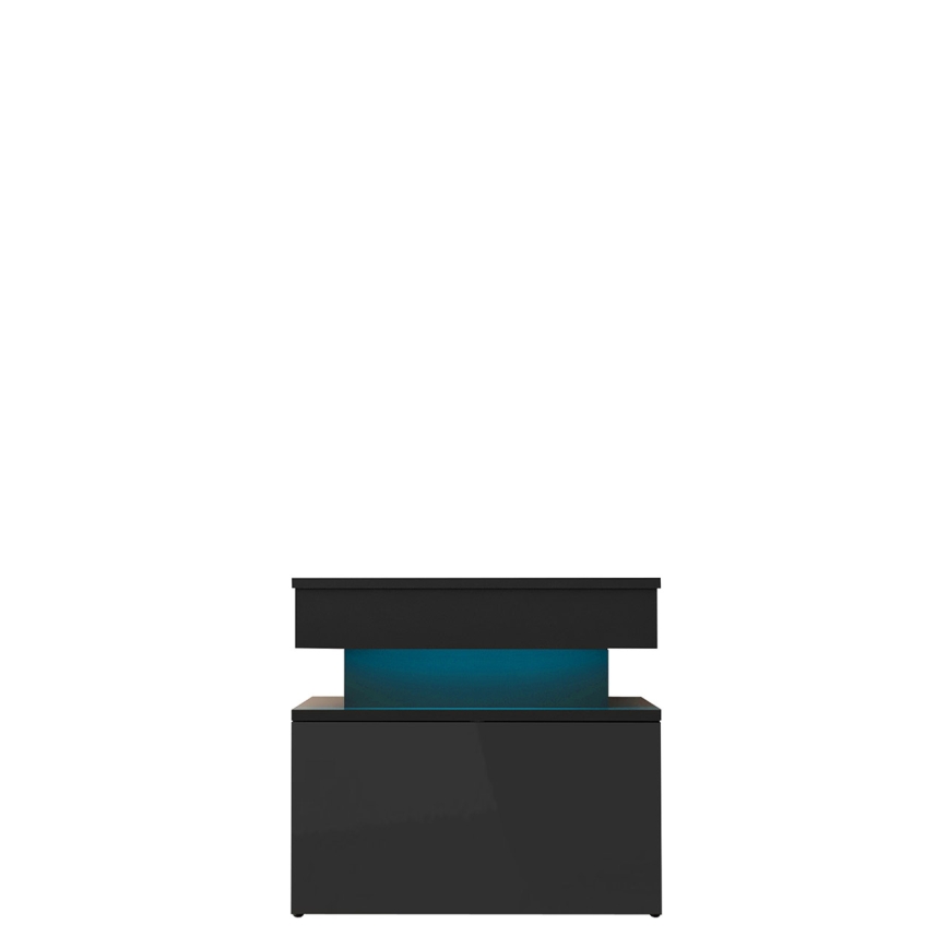 Nočna omarica z LED osvetlitvijo GLOSSA 51x55 cm črna/sijajna črna