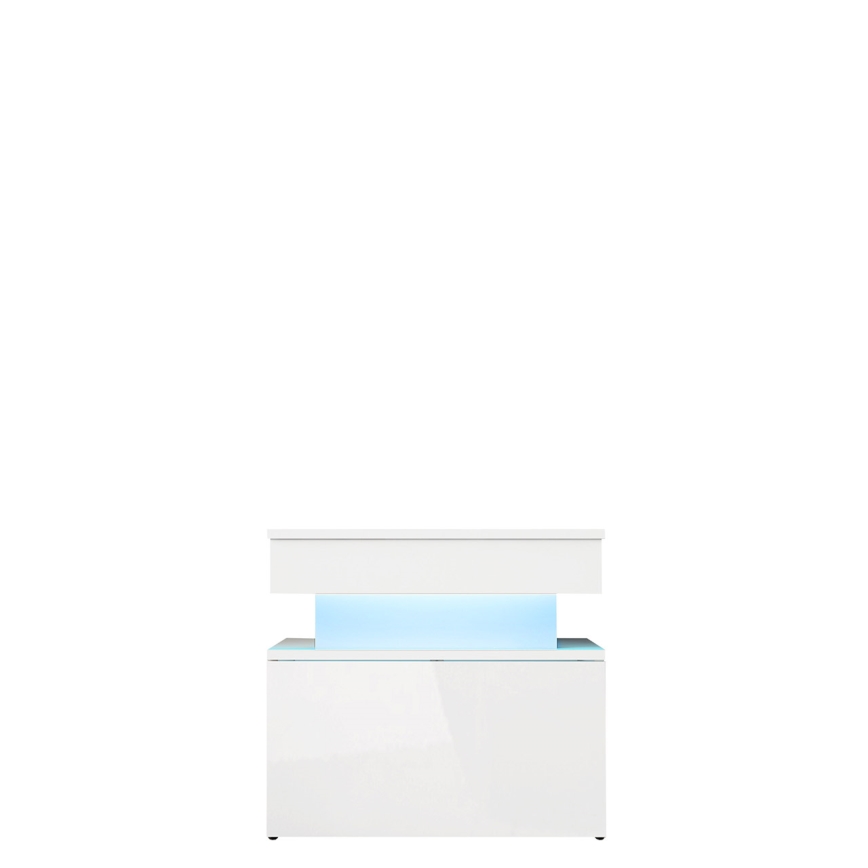 Nočna omarica z LED osvetlitvijo GLOSSA 55x51 cm bela/sijajna bela