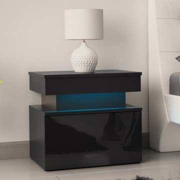 Nočna omarica z LED osvetlitvijo GLOSSA 55x51 cm črna/visok sijaj