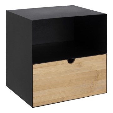 Nočna omarica z stenski mounting option BEKIM črna/bambus