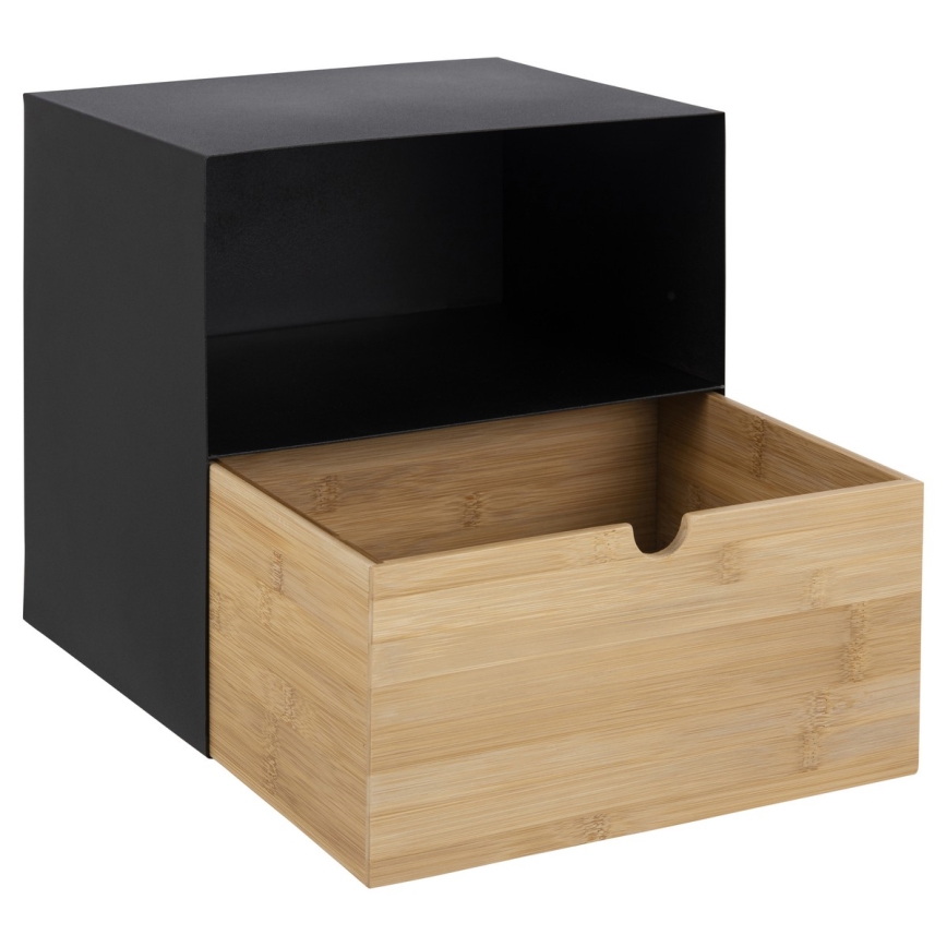 Nočna omarica z stenski mounting option BEKIM črna/bambus