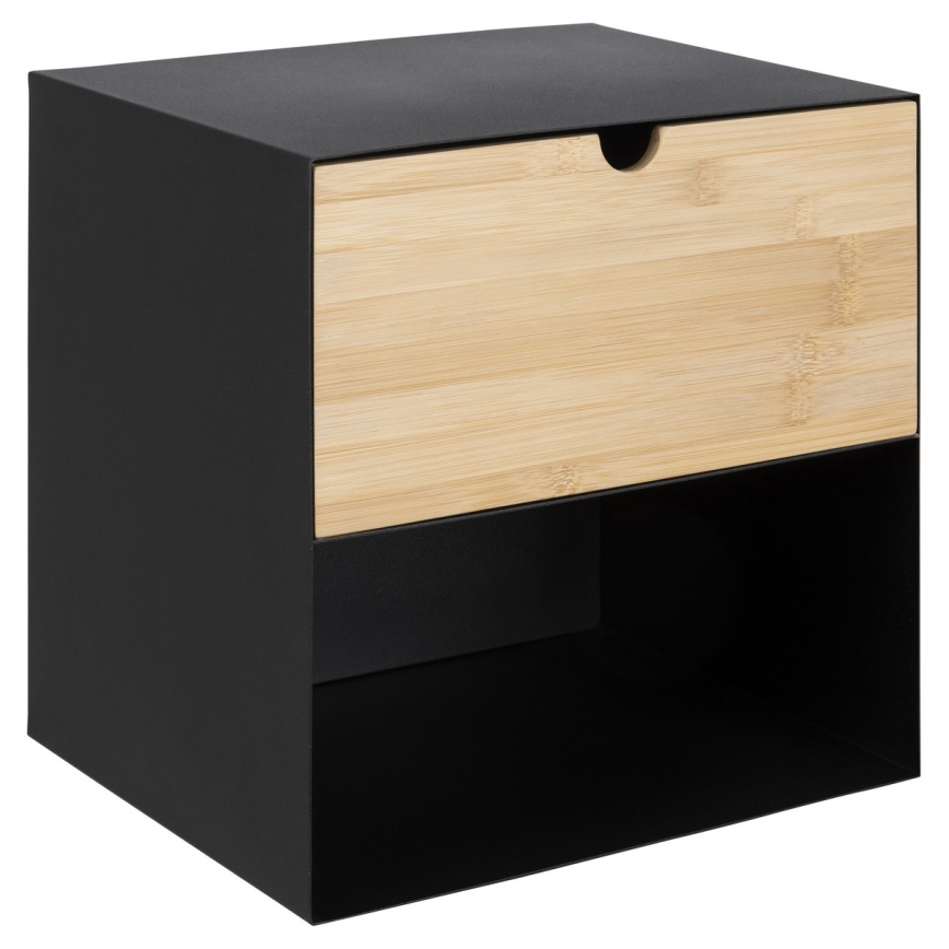 Nočna omarica z stenski mounting option BEKIM črna/bambus