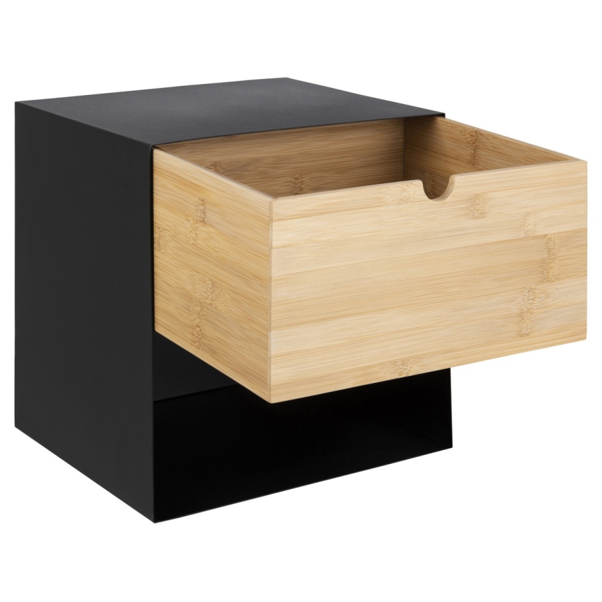 Nočna omarica z stenski mounting option BEKIM črna/bambus