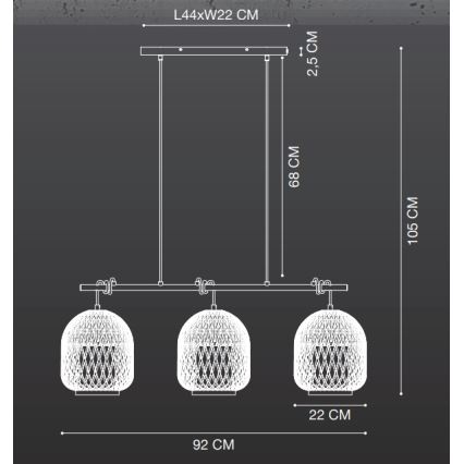 Nordlux - Lestenec na vrvici HISOKA 3xE27/40W/230V črna/bambus