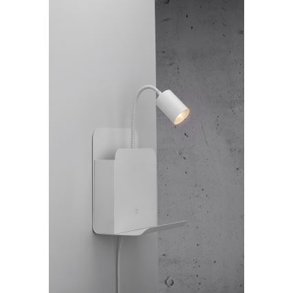 Nordlux - Stenski reflektor s polica in USB ROOMI 1xGU10/8W/230V bela
