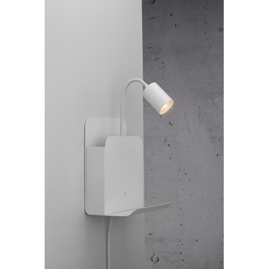 Nordlux - Stenski reflektor s polica in USB ROOMI 1xGU10/8W/230V bela