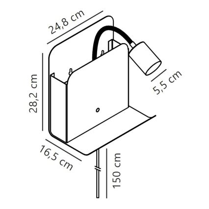 Nordlux - Stenski reflektor s polica in USB ROOMI 1xGU10/8W/230V bela