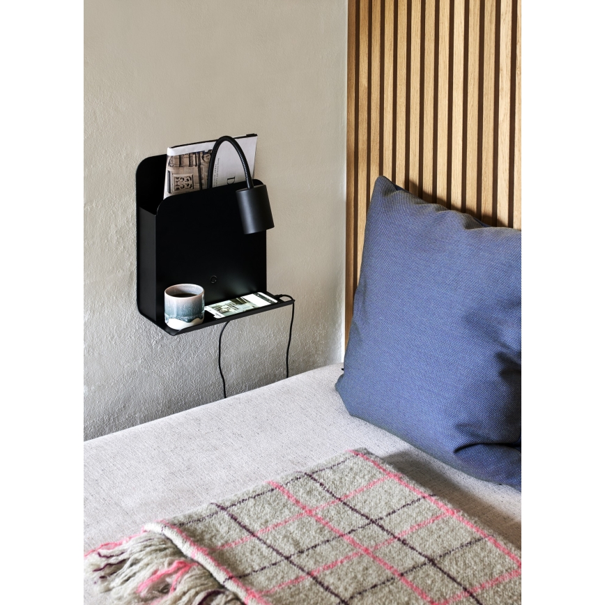 Nordlux - Stenski reflektor s polico in USB ROOMI 1xGU10/8W/230V črna