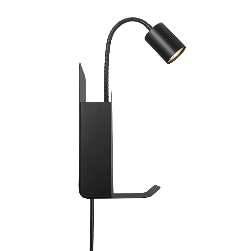 Nordlux - Stenski reflektor s polico in USB ROOMI 1xGU10/8W/230V črna