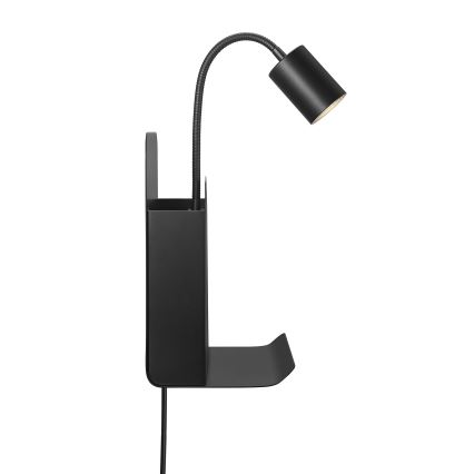 Nordlux - Stenski reflektor s polico in USB ROOMI 1xGU10/8W/230V črna