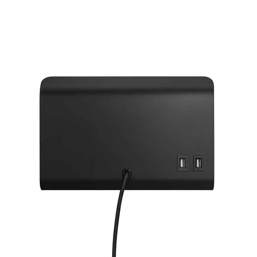 Nordlux - Stenski reflektor s polico in USB ROOMI 1xGU10/8W/230V črna