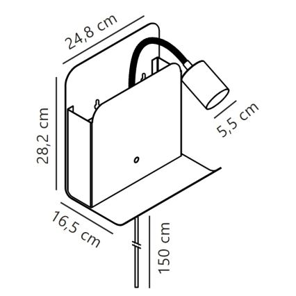 Nordlux - Stenski reflektor s polico in USB ROOMI 1xGU10/8W/230V črna