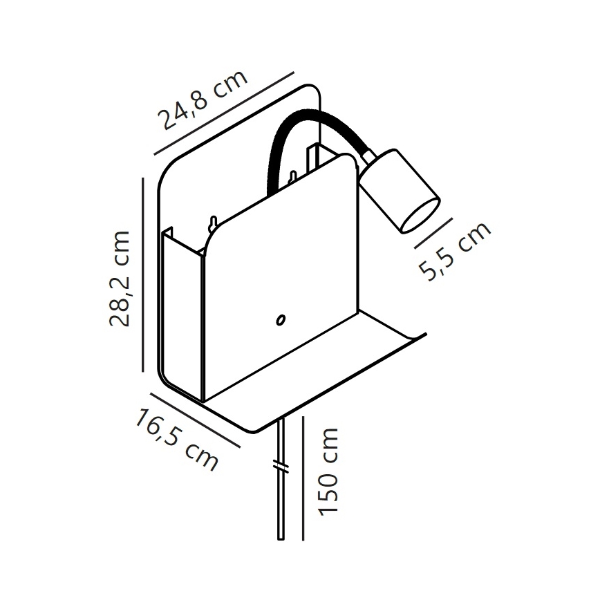 Nordlux - Stenski reflektor s polico in USB ROOMI 1xGU10/8W/230V črna