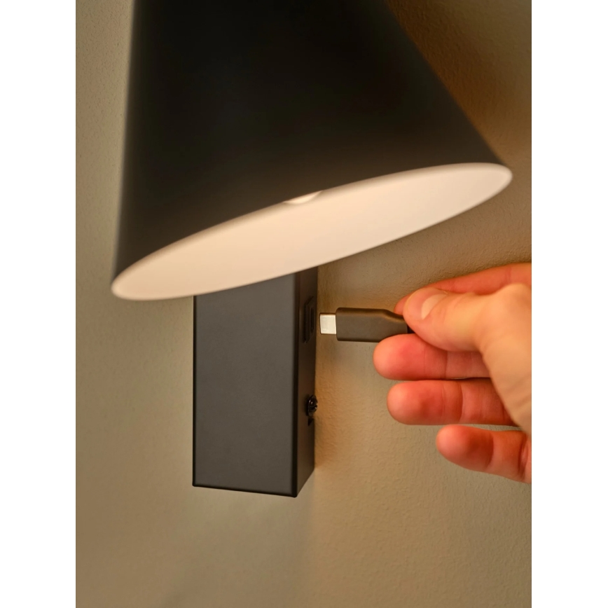 Nordlux - Stenska svetilka z USB WILMER 1xE14/40W/230V črna