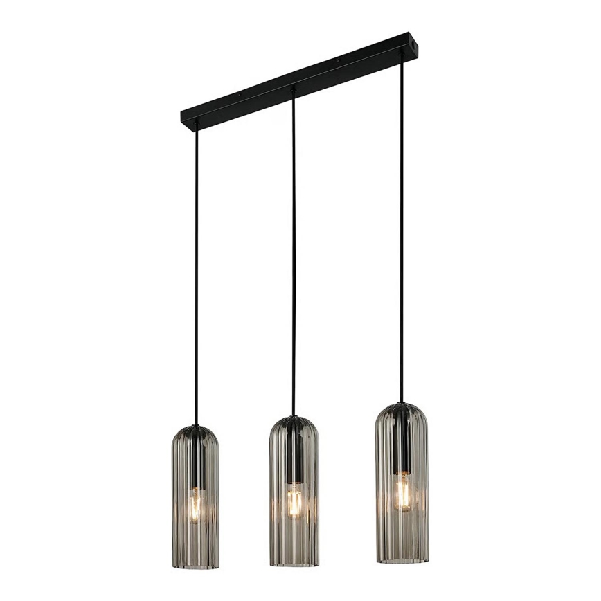 Nordlux - Viseča svetilka MIELLA na vrvici 3xE27/25W/230V črna/dimno steklo