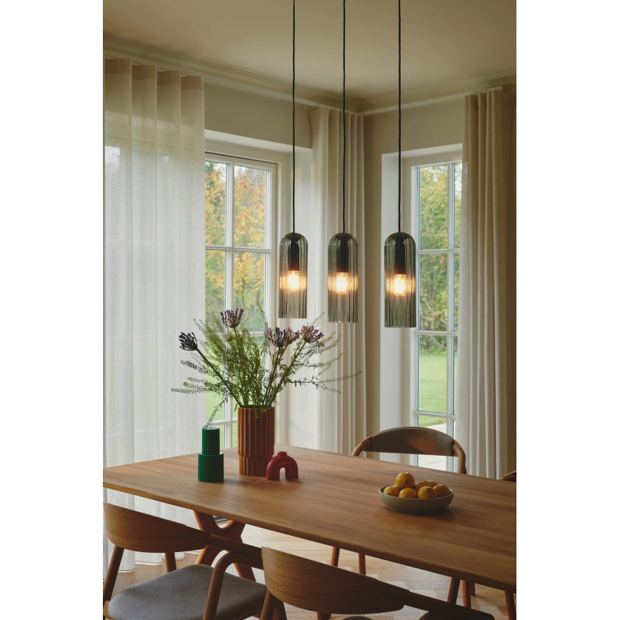 Nordlux - Viseča svetilka MIELLA na vrvici 3xE27/25W/230V črna/dimno steklo