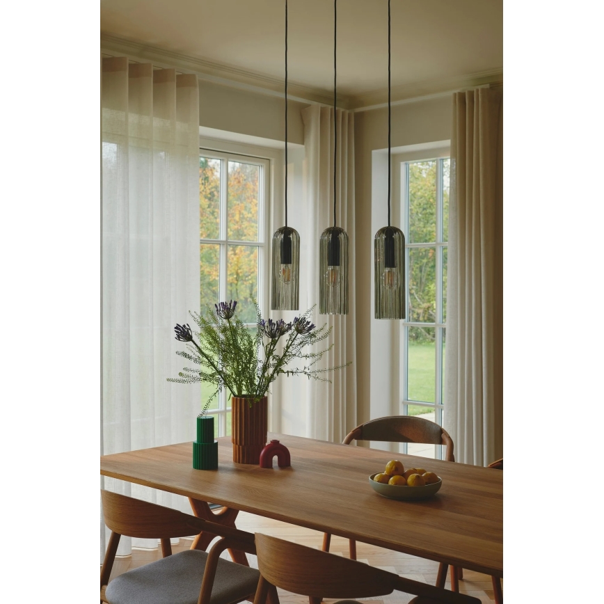 Nordlux - Viseča svetilka MIELLA na vrvici 3xE27/25W/230V črna/dimno steklo