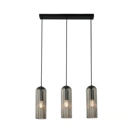 Nordlux - Viseča svetilka MIELLA na vrvici 3xE27/25W/230V črna/dimno steklo