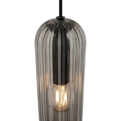 Nordlux - Viseča svetilka MIELLA na vrvici 3xE27/25W/230V črna/dimno steklo