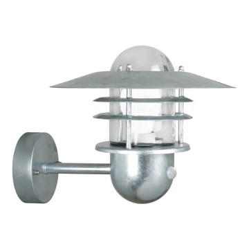 Nordlux - Zunanja stenska svetilka AGGER s senzorjem 1xE27/60W/230V IP54 srebrna