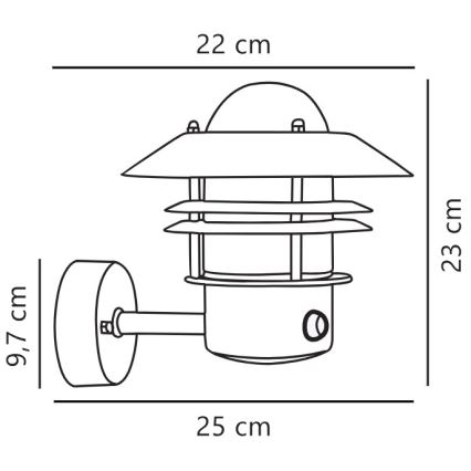 Nordlux - Zunanja stenska svetilka s senzorjem BLOKHUS 1xE27/60W/230V IP54