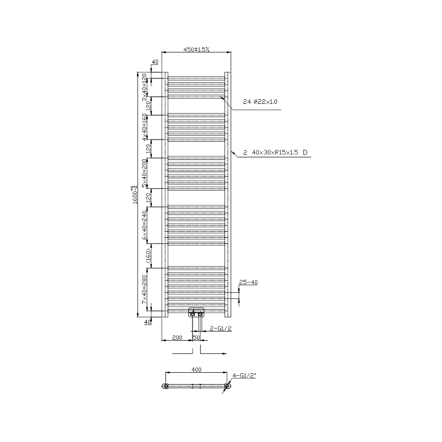 Novaservis - Kopalniški brisačni radiator 423W/230V 160x45 cm, sijajni krom, raven